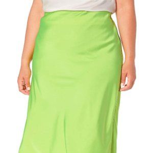 Satin lime green midi skirt